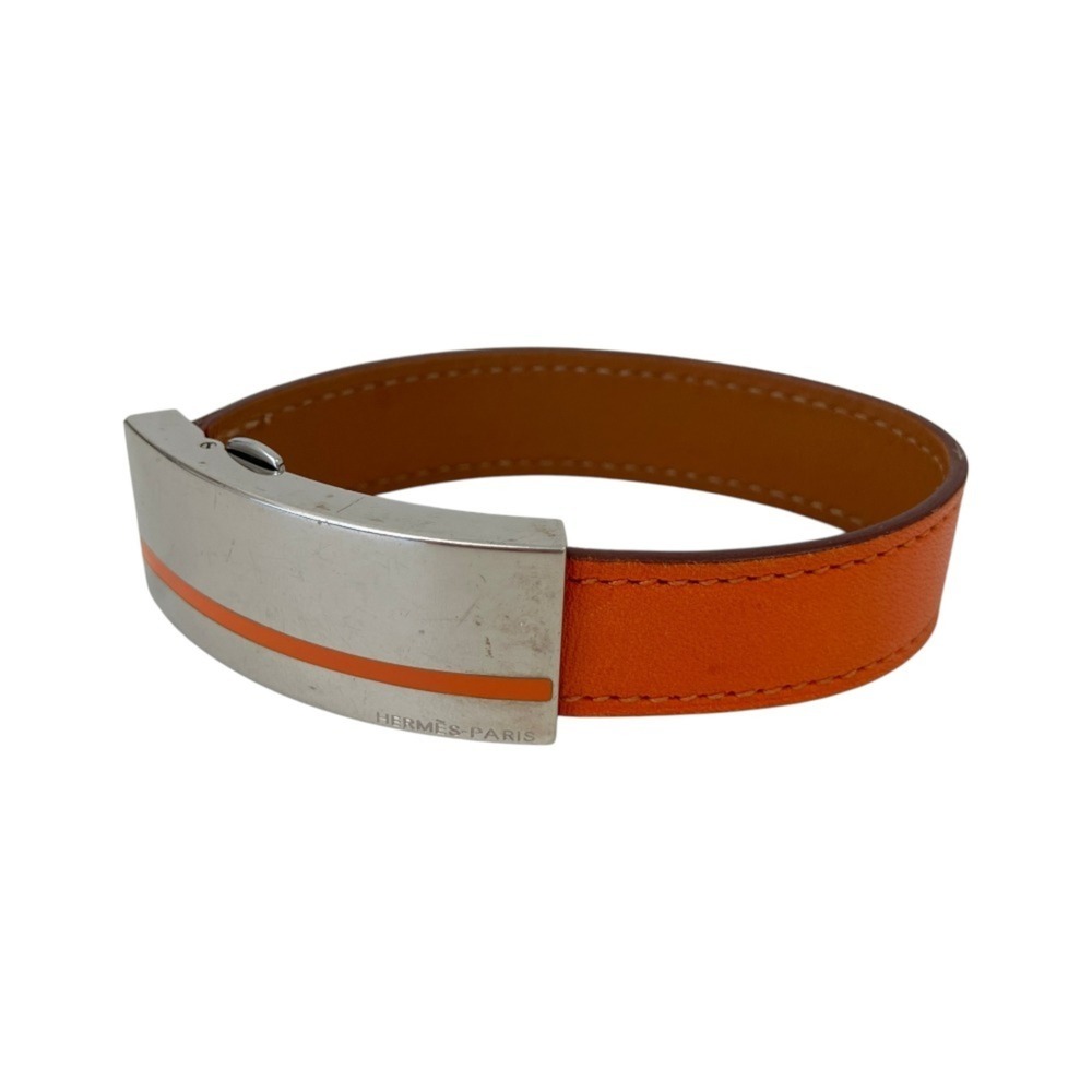 HERMES Orange Leather Charm Bracelet